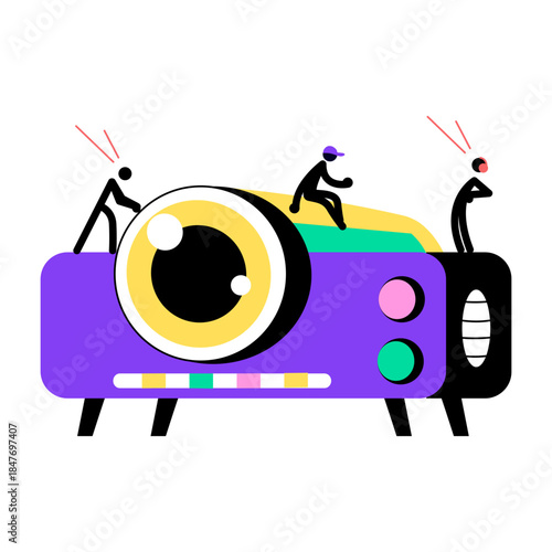 A flat style illustration depicting mini projector