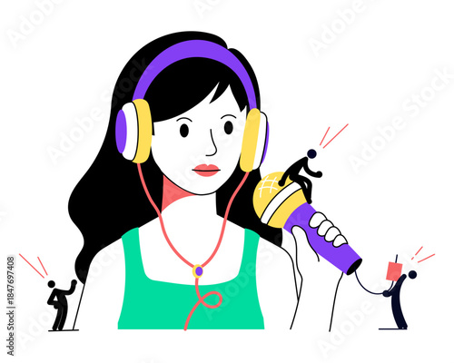 A flat style illustration representing podcaster