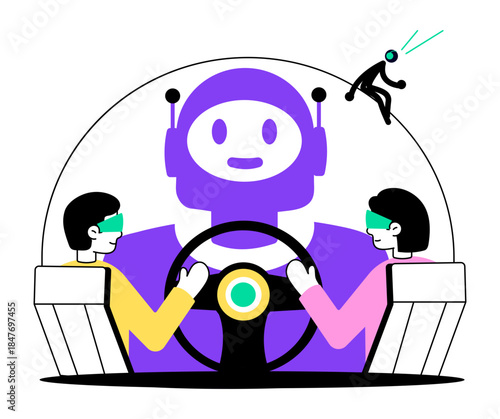 A flat style illustration showing racing simulator