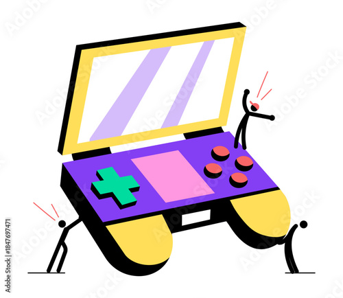 A flat style illustration depicting foldable gamepad