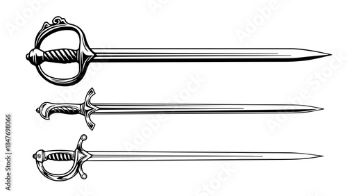Stylized Swords with Ornate Hilts, Fancy Handles, and Unique Blade Designs