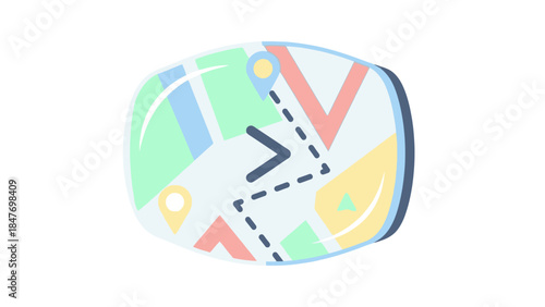 Minimalist Illustration of a Smartwatch Display with a Route and Navigation Icons