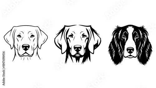 Stylized Dog Faces Representing Labrador, Shepherd, Retriever, and Spaniel Breeds