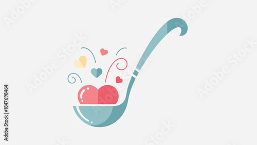 Minimalist Illustration of a Sweet Tooth Satisfying Spoonful with Heart-Shaped Candies and Playful