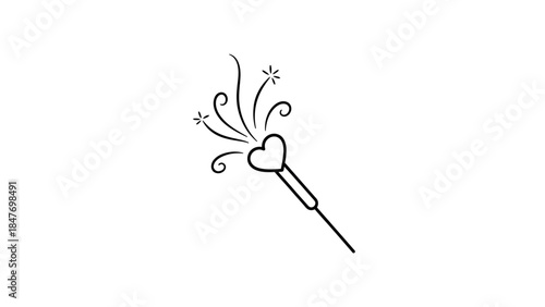 Minimalist Illustration of a Wand with Heart and Sparkles for Magic or Love