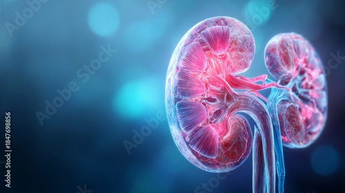 Wallpaper Mural human kidney with a glowing, blue background Torontodigital.ca