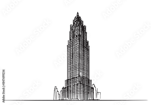 abstract line sketch high-rise building on white background