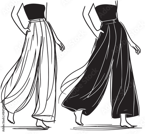 Stylish fashion models. Fashion girls Sketch. Woman in pants