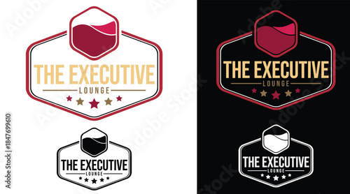 Executive Lounge Bar Logo Design with Wine Glass Icon and Stars
