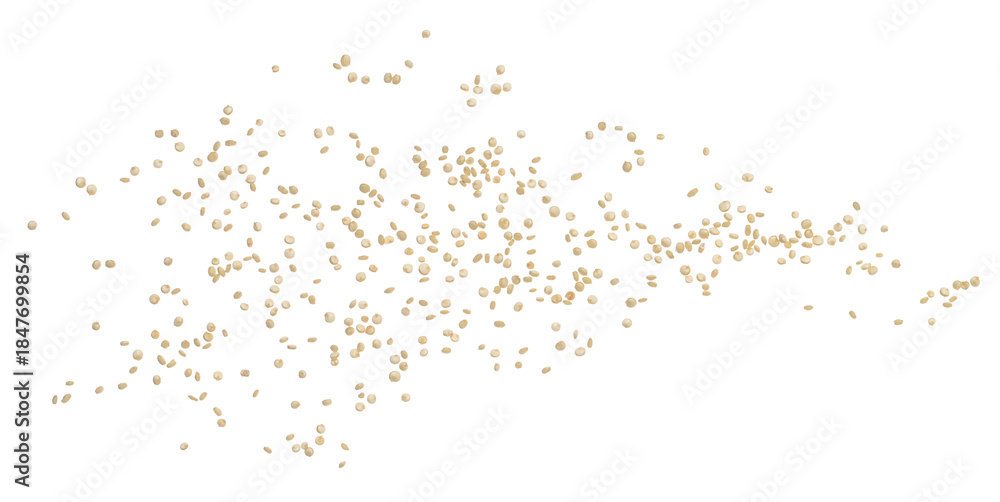 Naklejka premium Raw quinoa seeds flying, isolated on white background, clipping path, macro