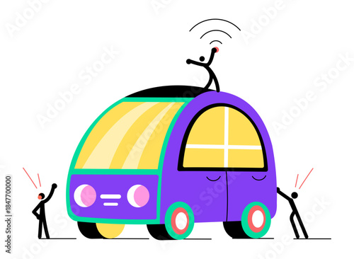 A flat style illustration showing smart vehicle