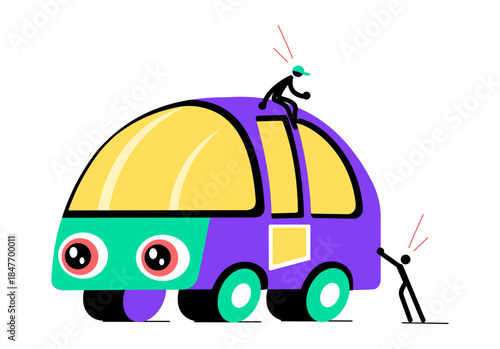 A flat style illustration showing airport shuttle