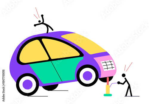 A flat style illustration depicting pod car