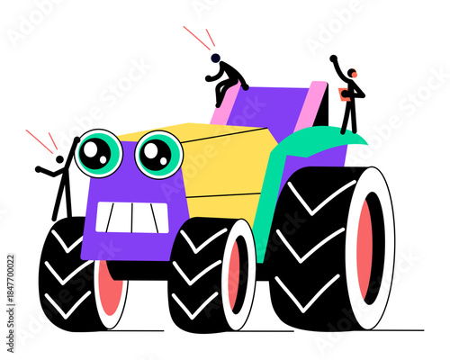 A flat style illustration representing autonomous tractor
