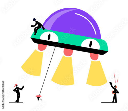 A flat style illustration depicting alien ship