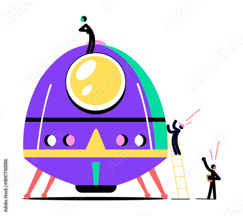 A flat style illustration showing space pod