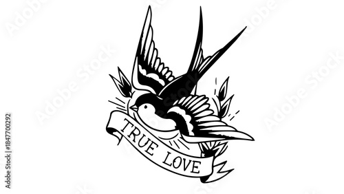 raditional Tattoo-Style Swallow with 