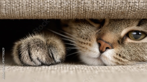 Cat paw peeking from under sofa