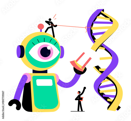 A flat style illustration depicting dna replication