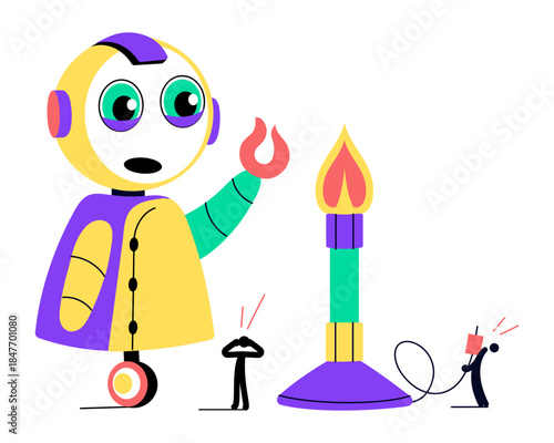 A flat style illustration showing bunsen burner