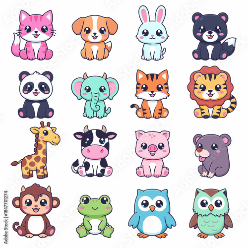 A charming collection of cute, cartoon-style animal, all rendered in a vibrant and friendly aesthetic.