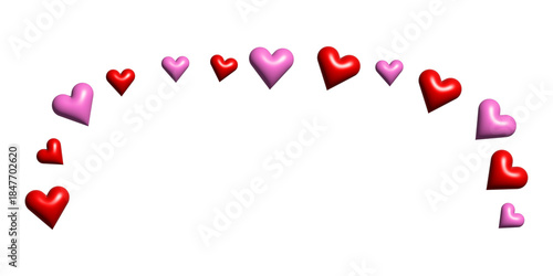 3D pink and red hearts frame on transparent background  for valentine's day design concept