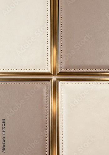 A close up of  leather panels with stainless made  for wall panelling decorate 