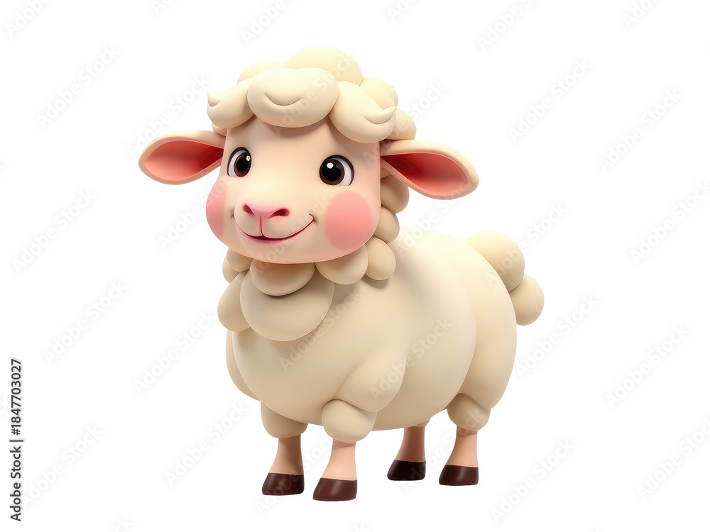 Fototapeta premium A cute cartoon sheep stands on a white background, ready for your creative project.transparent background