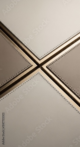A close up of  leather panels with stainless made  for wall panelling decorate 