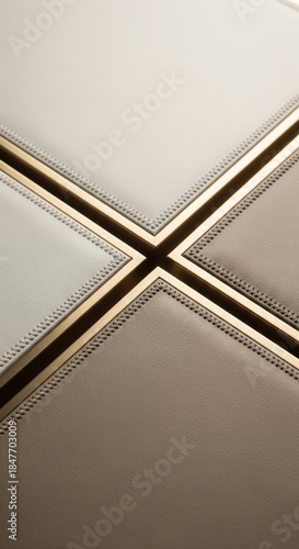 A close up of  leather panels with stainless made  for wall panelling decorate 
