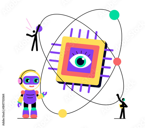 A flat style illustration showing quantum chip