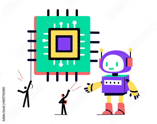 A flat style illustration depicting ai chip