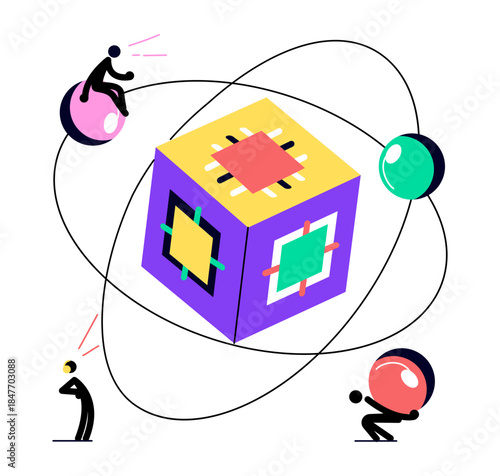 A flat style illustration representing quantum computing