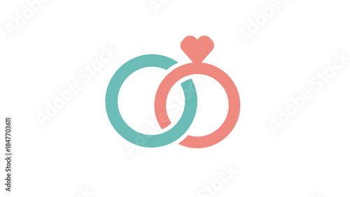 Minimalist Illustration of Interlocking Wedding Rings with a Heart Accent Emphasizing Love and Union
