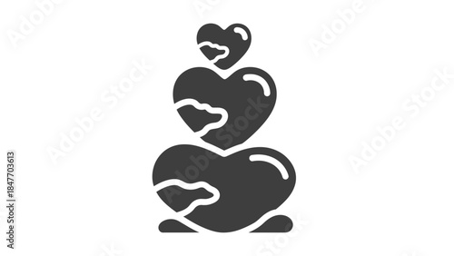 Minimalist Illustration of Hearts Stacked Vertically with Reflective Highlights and Abstract