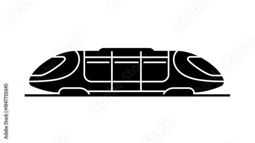 Minimalist Illustration of Modern Bullet Train Design in Black and White Horizontal Profile