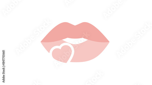 Minimalist Illustration of Lips with a Heart-Shaped Tongue in Soft Pink Tones