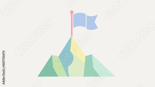 Minimalist Illustration of Mountain Peaks with a Floating Flag and Soothing Pastel Color Palette
