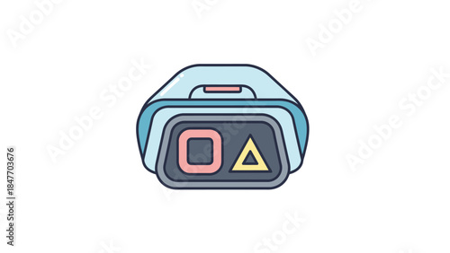 Minimalist Illustration of Modern Travel Backpack with Distinct Shape and Colorful Design Elements