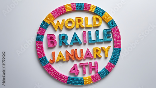 World Braille Day – A vivid, multi-hued Braille-inspired circle logo with playful typography, 32K Resolution