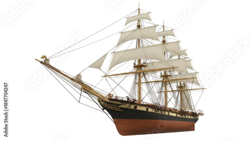 Tableau sur toile Isolated Tall Ship Sailing Vessel, a Classical Historic Frigate with Sails, Mode