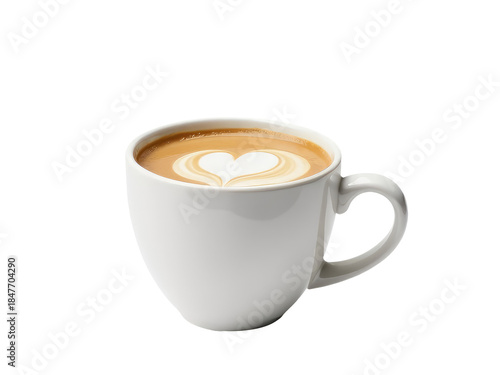 A warm cup of coffee with a heart-shaped design on the surface.transparent background
