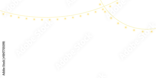 festive glowing lights with gold garland on transparent background. String lights for holiday, christmas day, poster, card design element