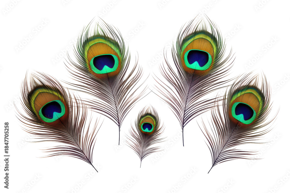 Obraz premium peacock feather set isolated on white or transparent png