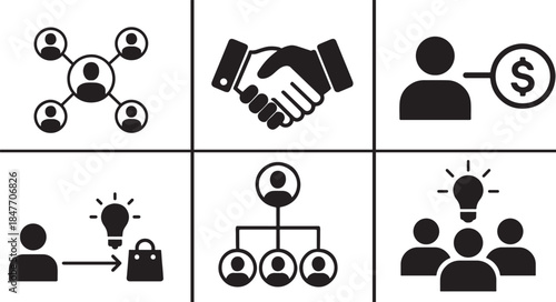 Stakeholder icon set in bold vector silhouette style, ideal for business, corporate, and strategy design