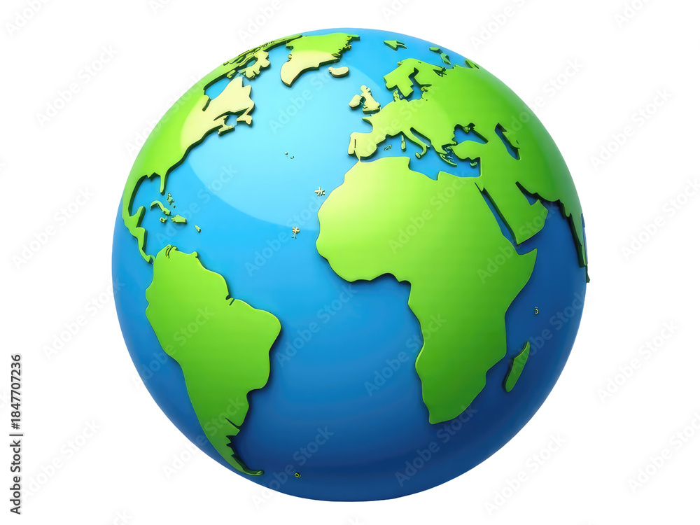 Fototapeta premium A blue and green globe sitting on a white background, great for illustrations, presentations, or educational purposes.transparent background