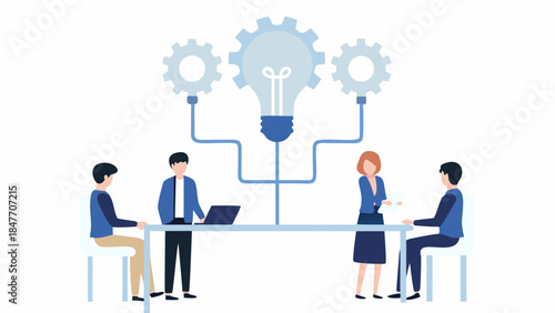 Business team collaborating on innovative ideas in modern office