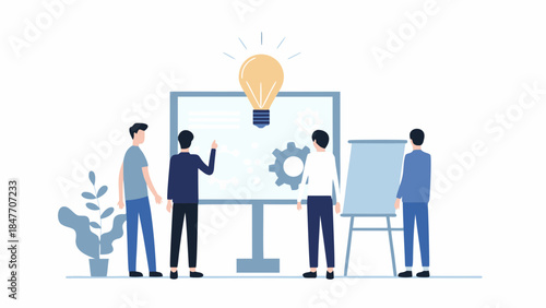 Business team brainstorming ideas in modern office setting