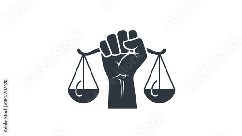 Fist holding justice scales symbolizing equality and law