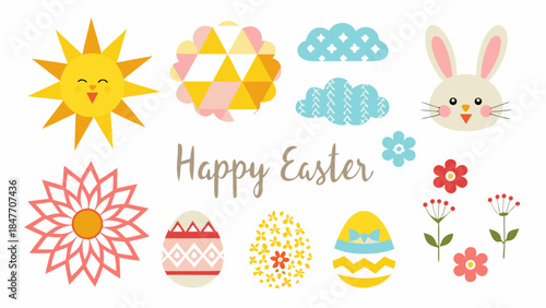 Vibrant Easter celebration with bunny, eggs, and flowers